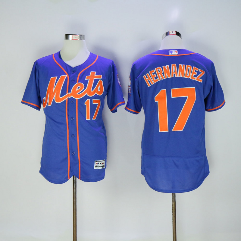 Men New York Mets 17 Hernandez Blue Throwback Elite MLB Jerseys